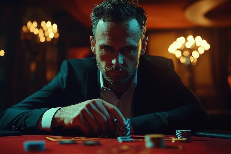 Live dealer managing a Teen Patti table with six seated players
